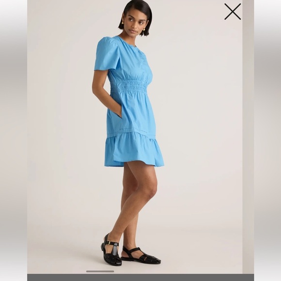 Quince 100% Organic Cotton Poplin Tiered Mini Dress blue size large - Picture 13 of 15